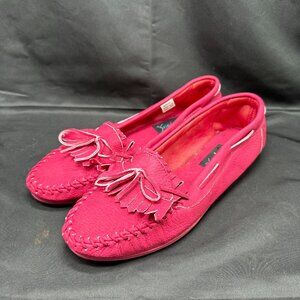 Vintage 1980's Women's Crayons Pink Suede Moccasins Size 10M